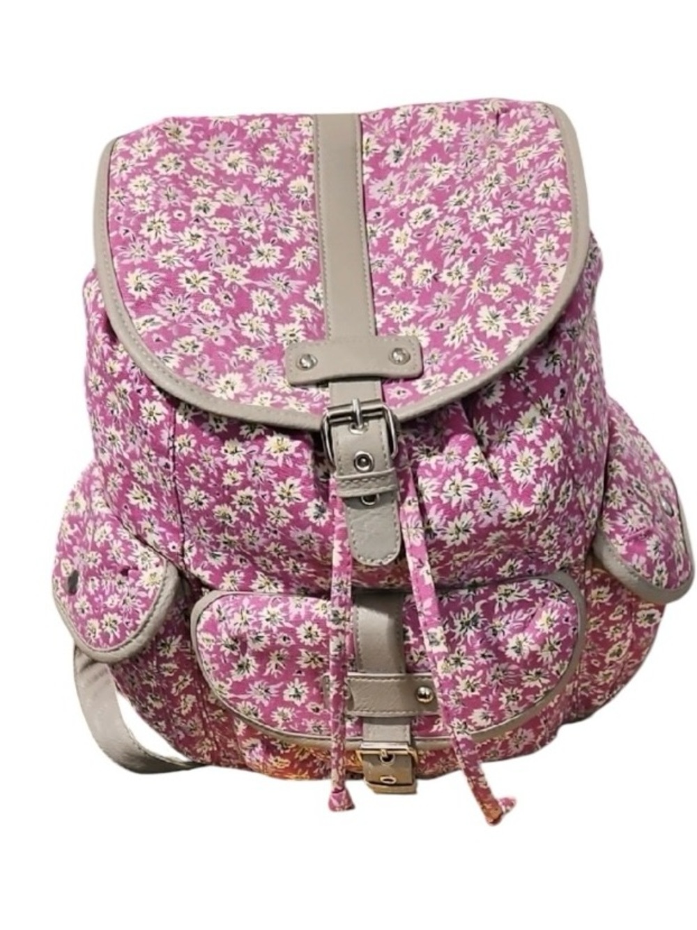 Candies  Floral Backpack Cinch Snap Closure Bag Purple Vintage Retro pockets